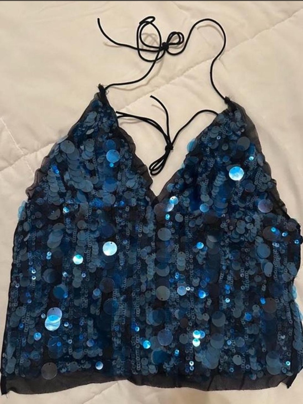Blue Sequin Halter Top